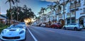 Sunset over the shops along 5th Street in Old Naples, Florida.